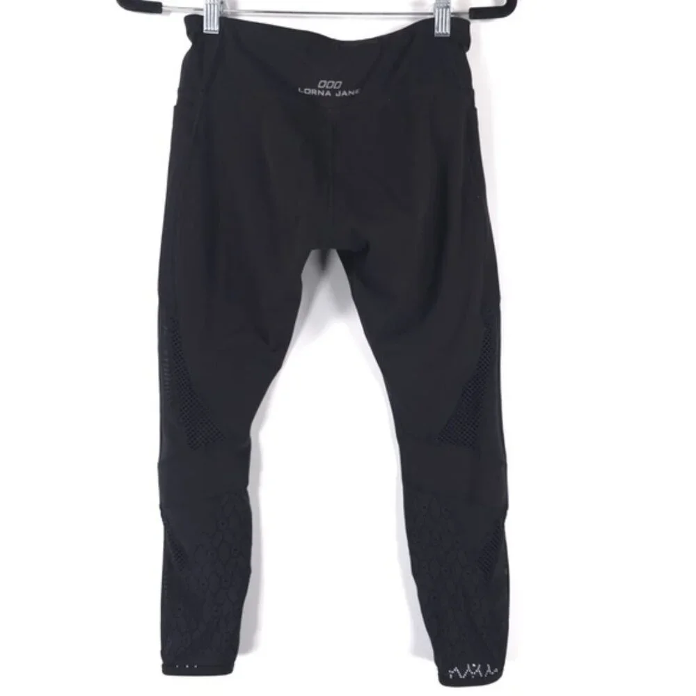 LORNA JANE Phone Pockets Back Mesh Panel Cut Trim Leggings No‎ Size Tag XS-S